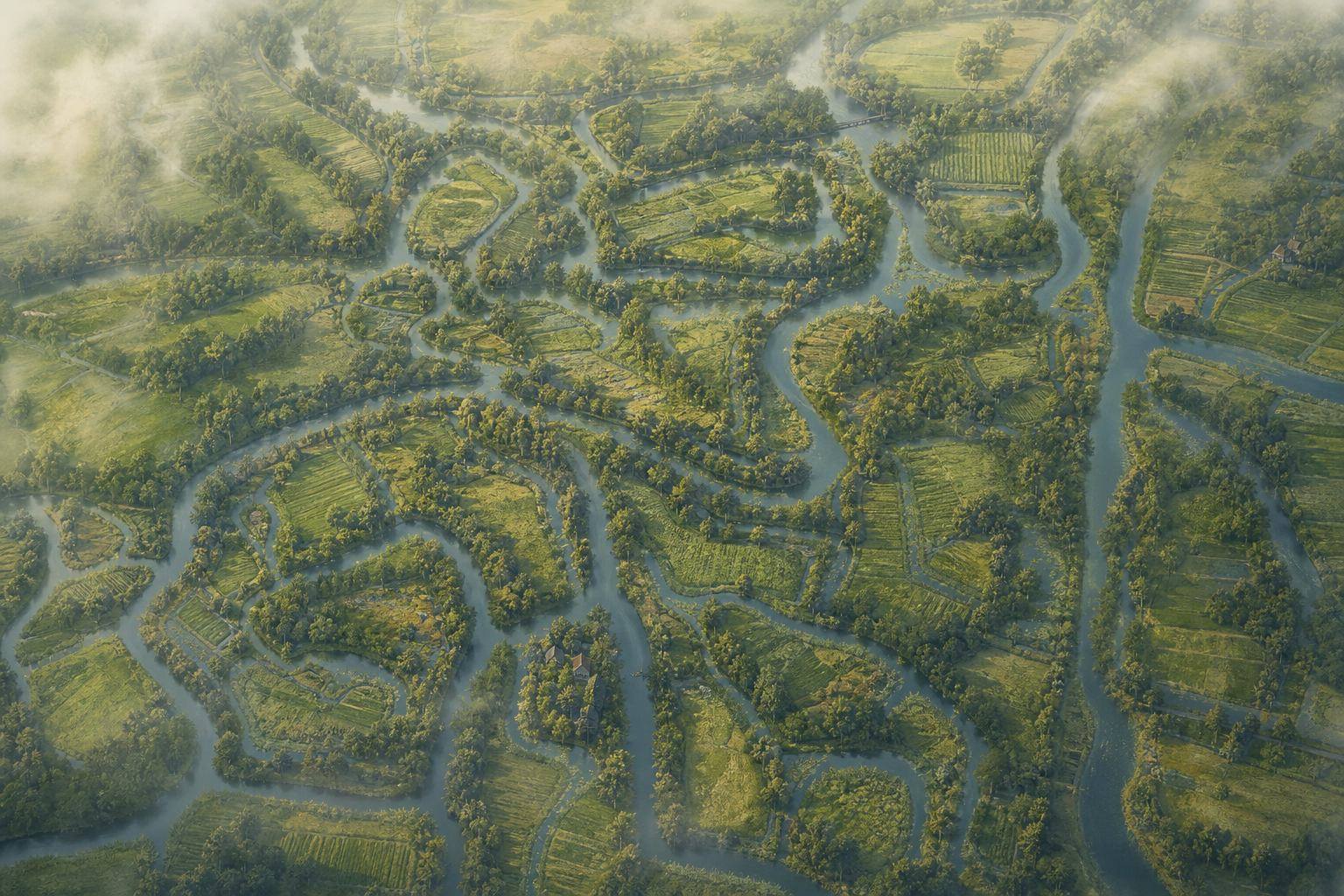 Übersichtskarte der Spreewald-Wasserwege zwischen Dörfern und Kanälen